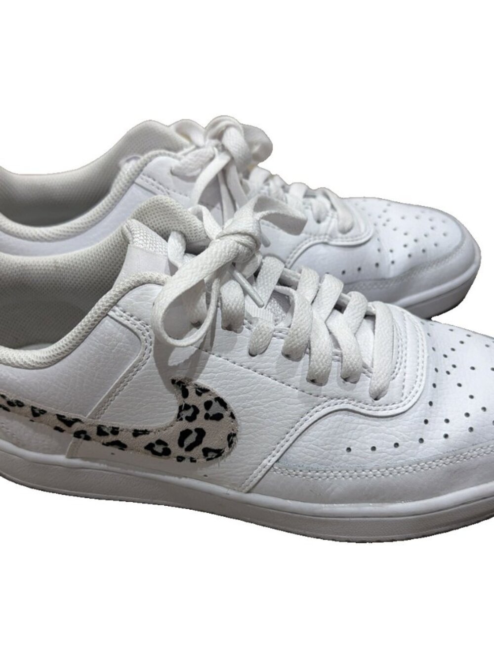 Nike Court Vision Low Leopard Swoosh White Sneakers DD9665-100 Women's 8.5 New